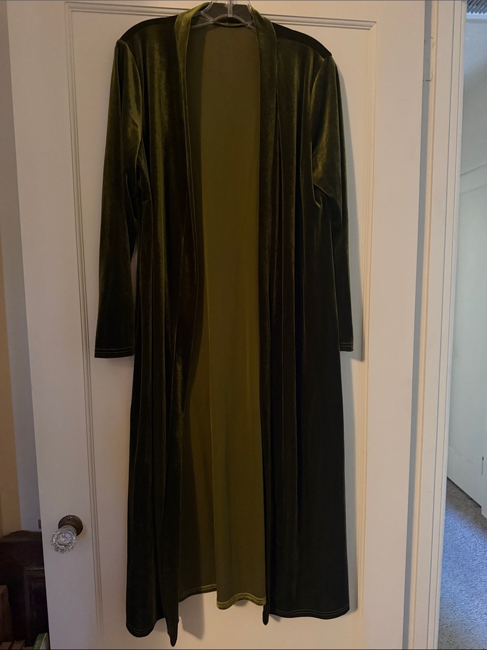 Olive Green Velvet-Like Long Duster